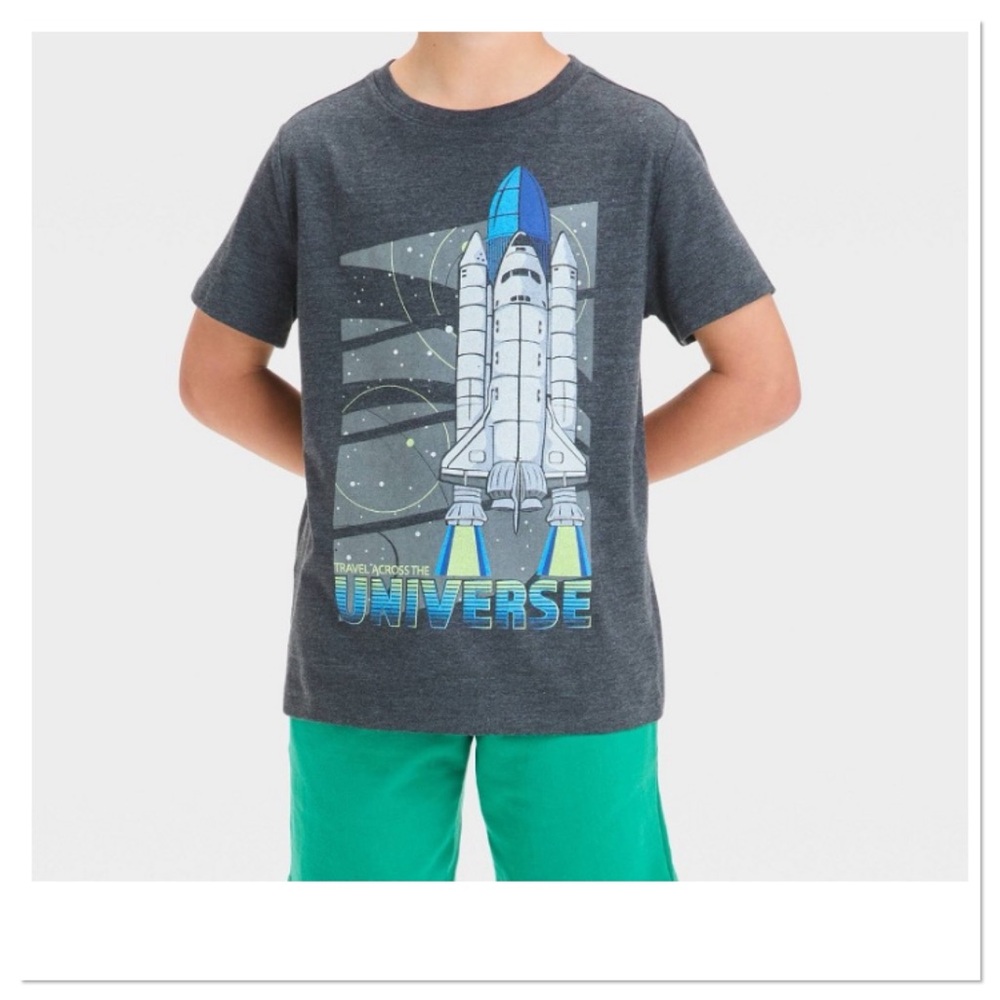 Glow In The Dark Boys Travel The Universe Tee With Rocket Graphic
